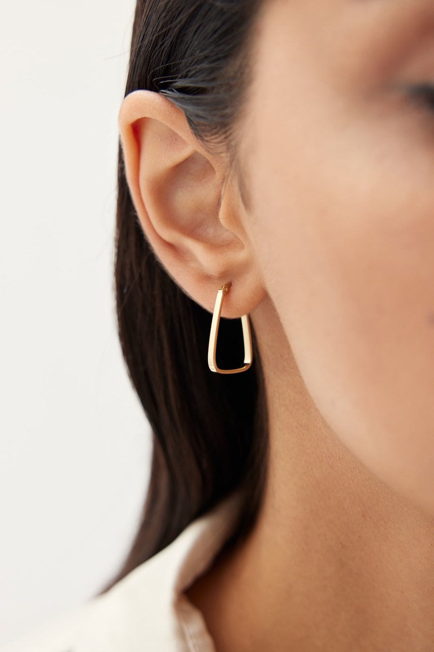 Altın Yassı Geometrik Küpe