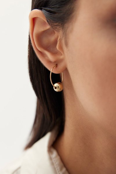 Altın Boncuklu Halka Küpe