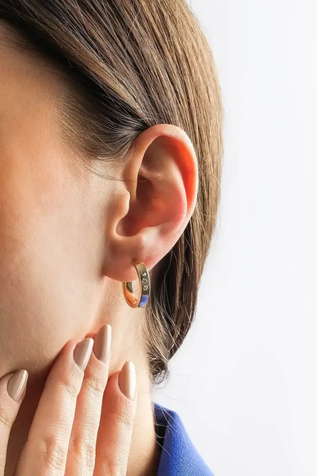 Altın Üç Taşlı Halka Küpe