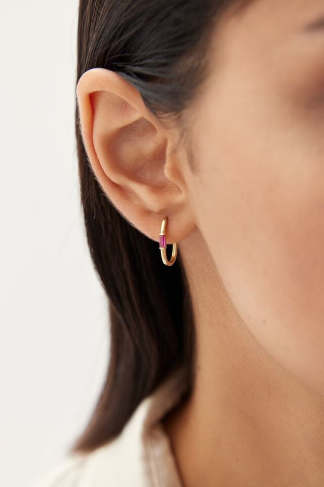 Altın Mini Taşlı Küpe Ruby