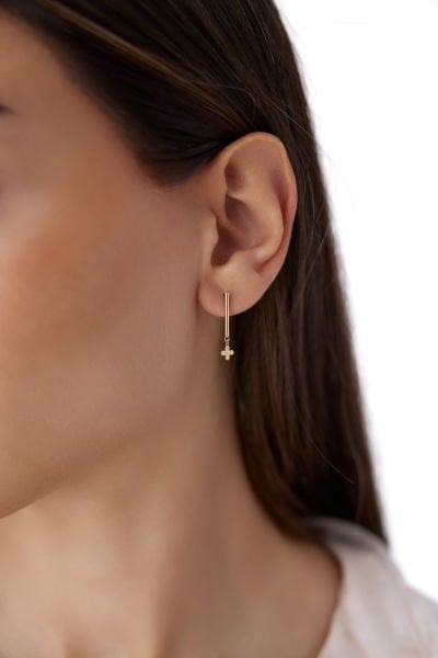 Altın Yonca Line Küpe