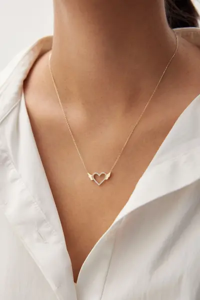 ALTIN WİNGY HEART KOLYE