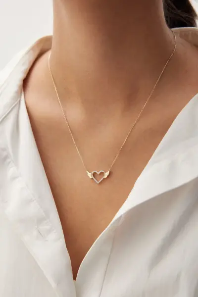 ALTIN WİNGY HEART KOLYE