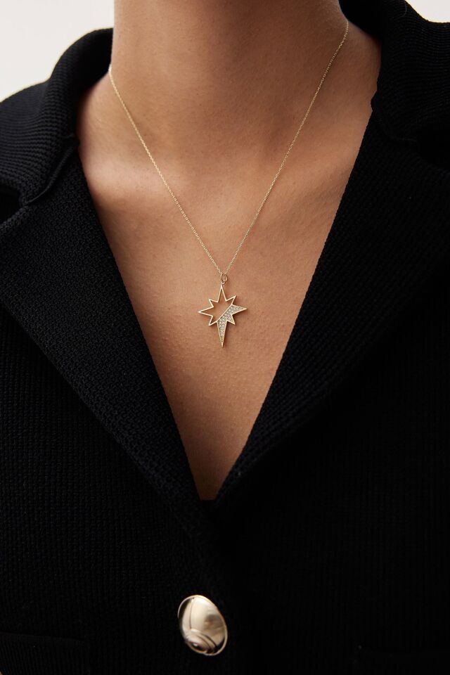 Altın Taşlı Kutup Yıldızı Kolye