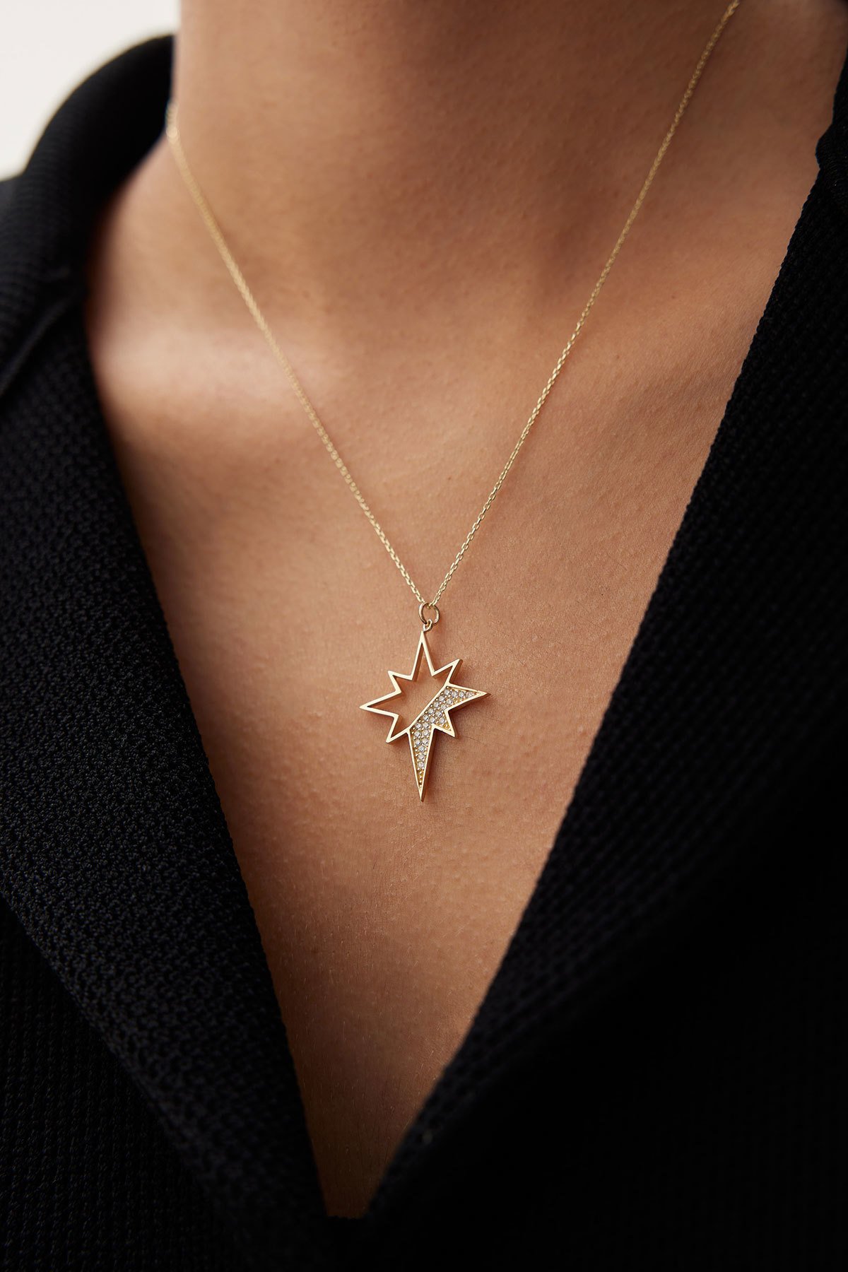 ALTIN TAŞLI KUTUP YILDIZI KOLYE