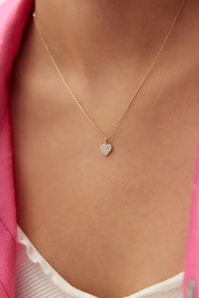 Altın Taşlı Mini Kalp Kolye