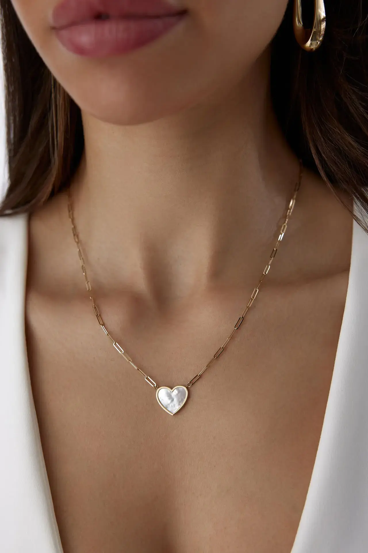 Altın Sedef Kalpli Ataç Kolye