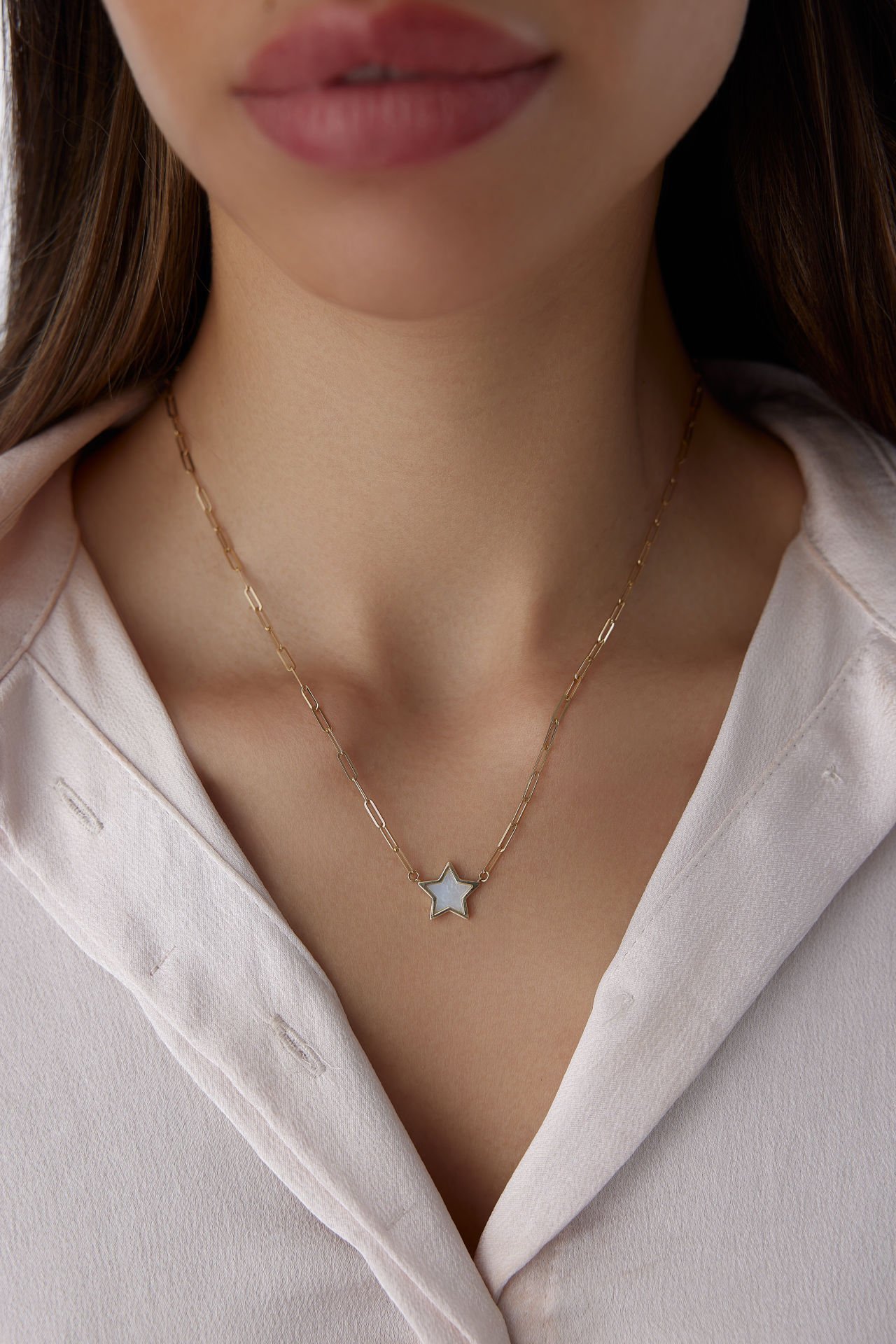 Altın Sedef Yıldızlı Ataç Kolye