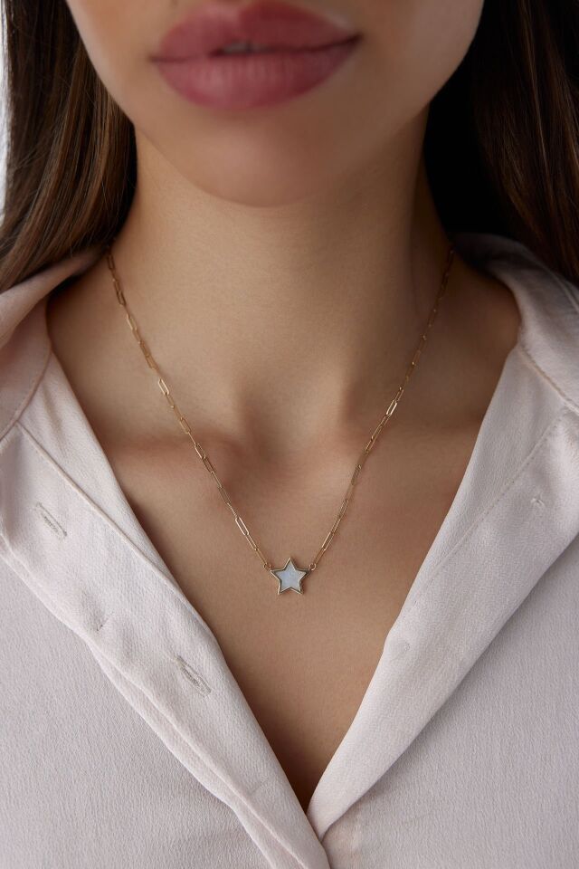 Altın Sedef Yıldızlı Ataç Kolye