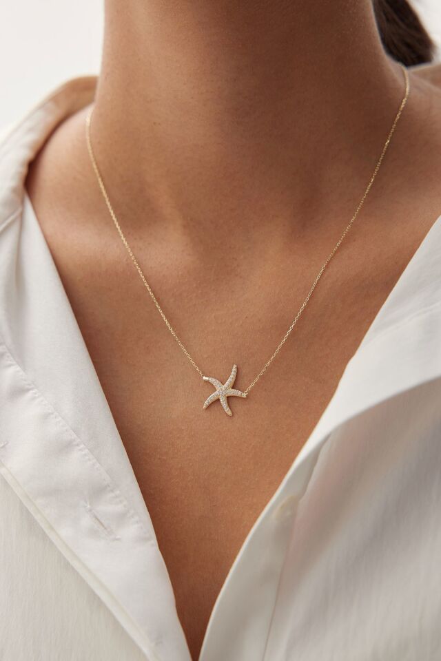 Altın Taşlı Deniz Yıldızı Kolye