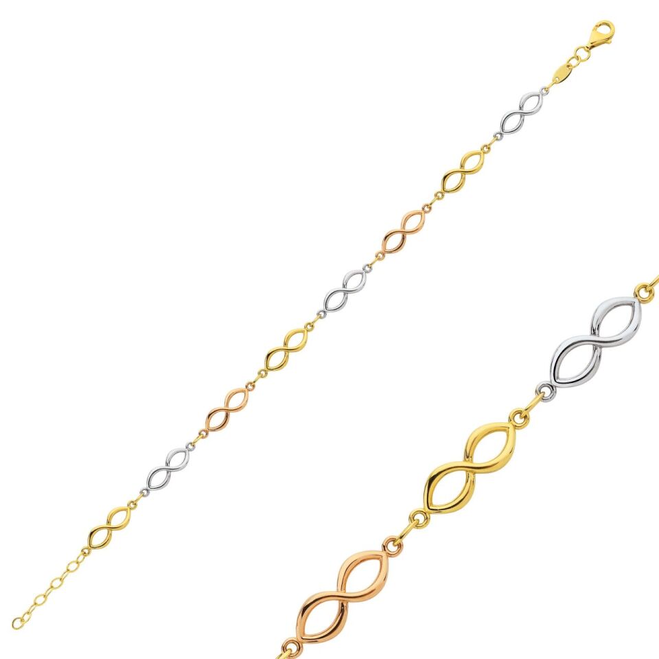 Altın Üç Renk Sonsuzluk Figürlü Bileklik