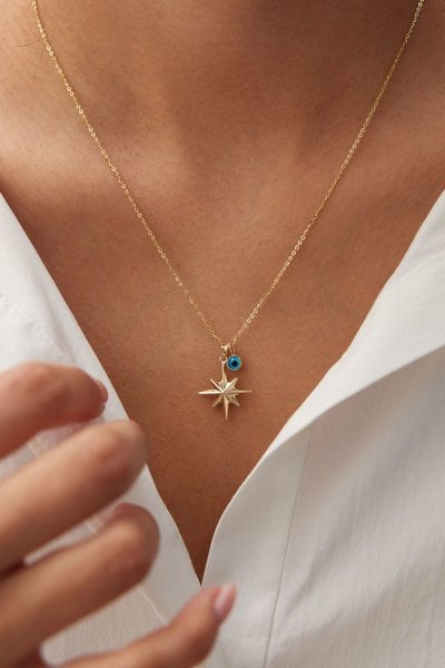 ALTIN NAZAR BONCUKLU KUTUP YILDIZI KOLYE