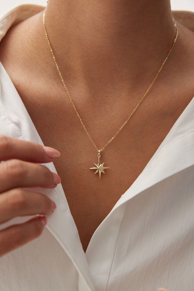 Altın Nazar Boncuklu Kutup Yıldız Kolye