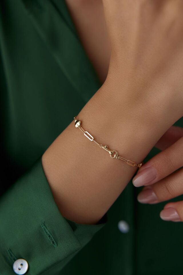 Altın Kalpli Ataç Bileklik