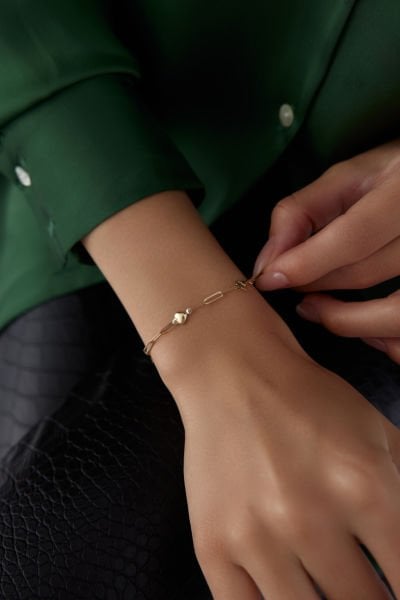 Altın Kalpli Ataç Bileklik