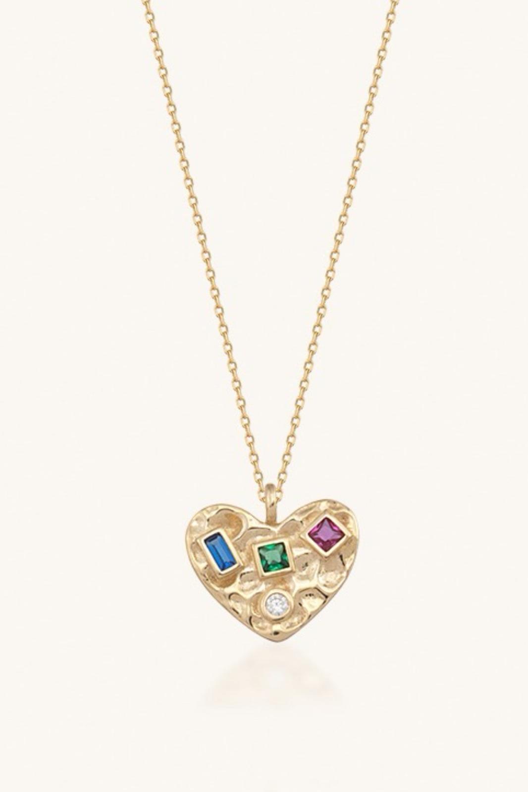 Altın Renkli Taşlı Kalp Kolye