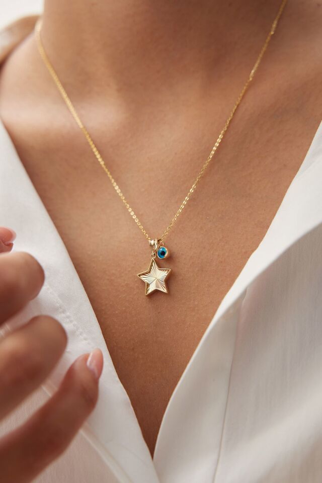 Altın Nazar Boncuklu Yıldız Kolye