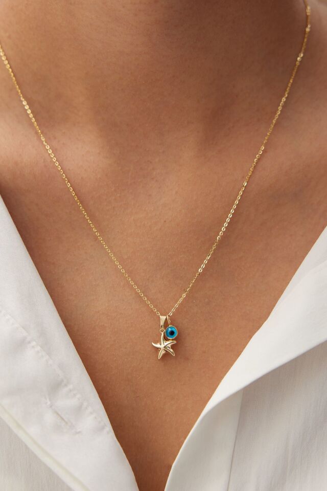 ALTIN NAZAR BONCUKLU DENİZ YILDIZI KOLYE