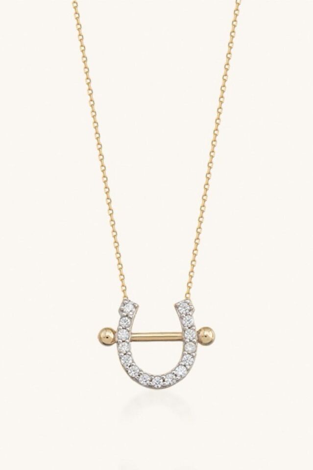 Altın Taşlı Nal Kolye