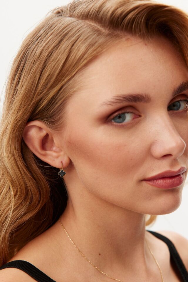 Altın Siyah Yonca Küpe