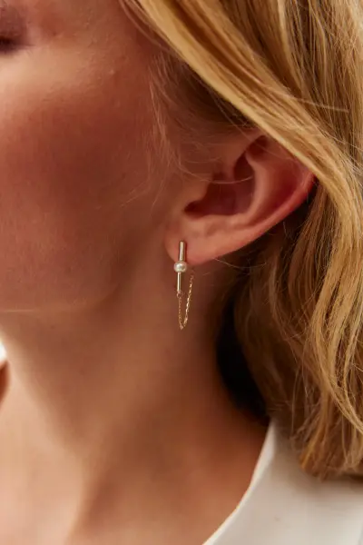 Altın Zincirli İnci Küpe