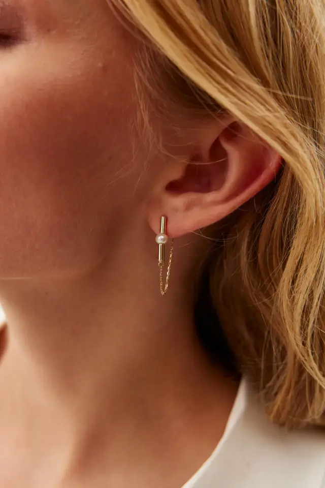 Altın Zincirli İnci Küpe