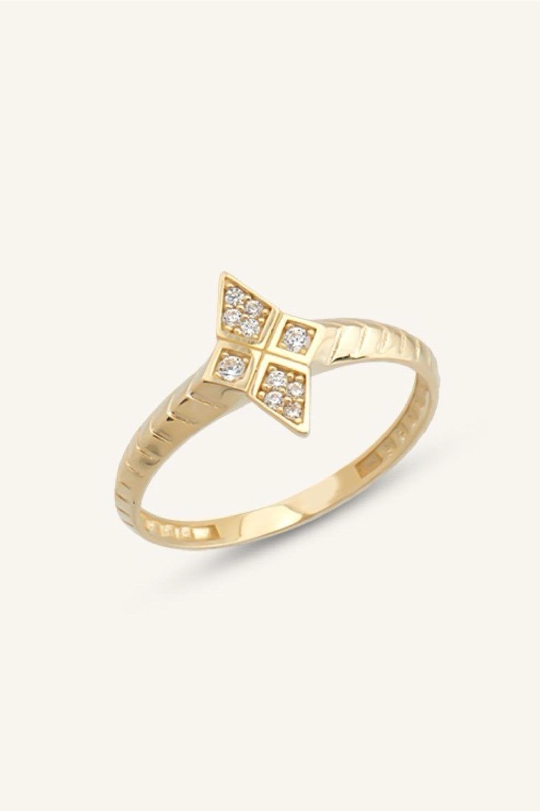 Altın Taşlı Geometrik Yüzük