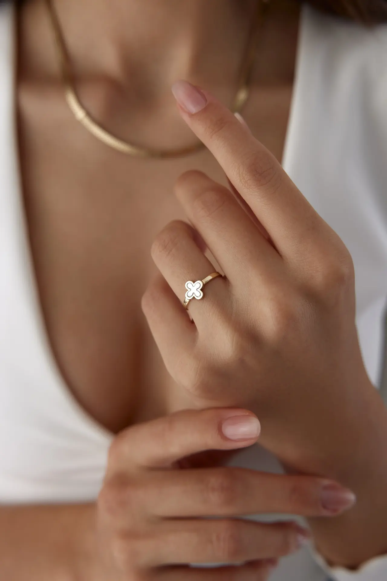 Altın Sedefli Yonca Yüzük