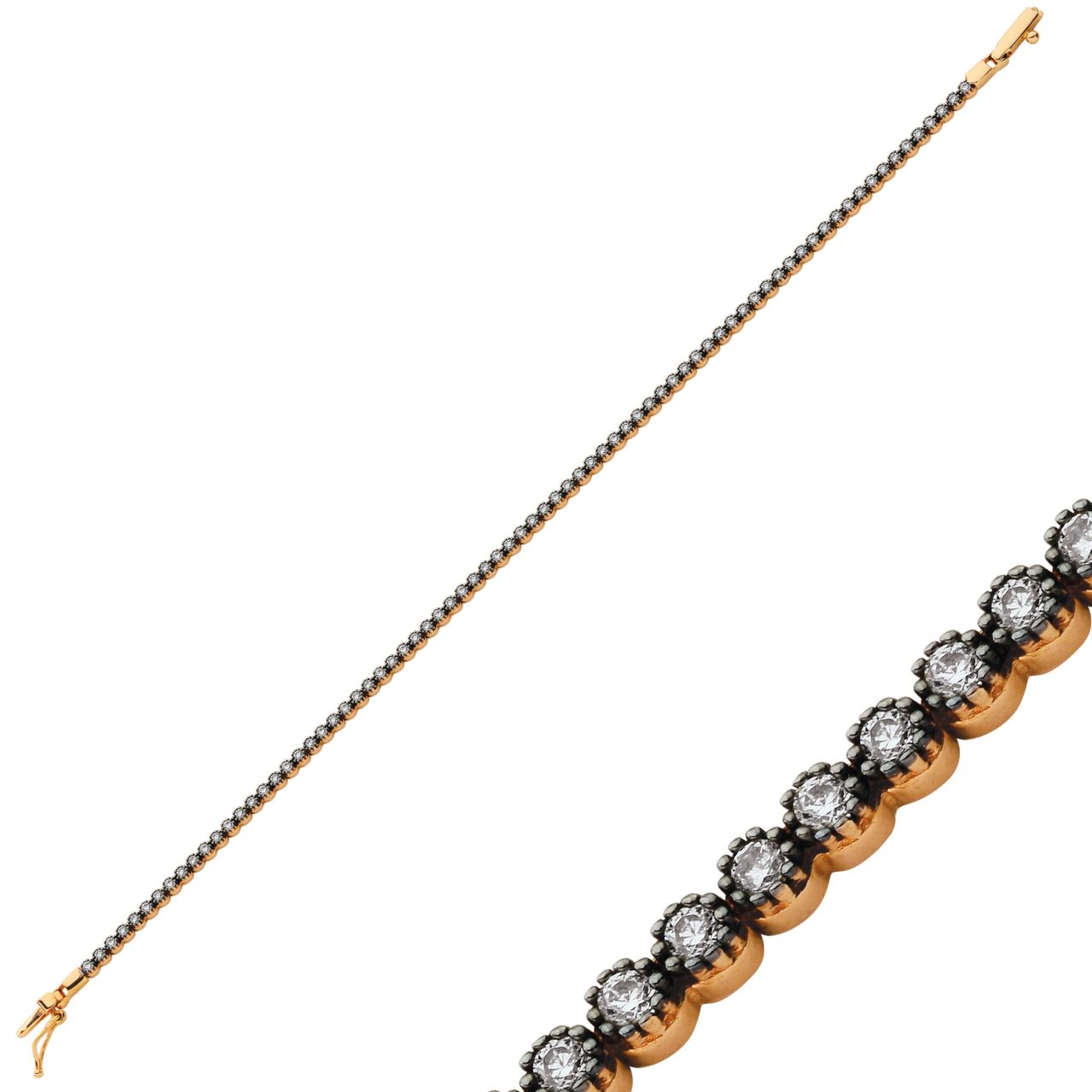 Altın Siyah Taşlı Rose Suyolu Bileklik