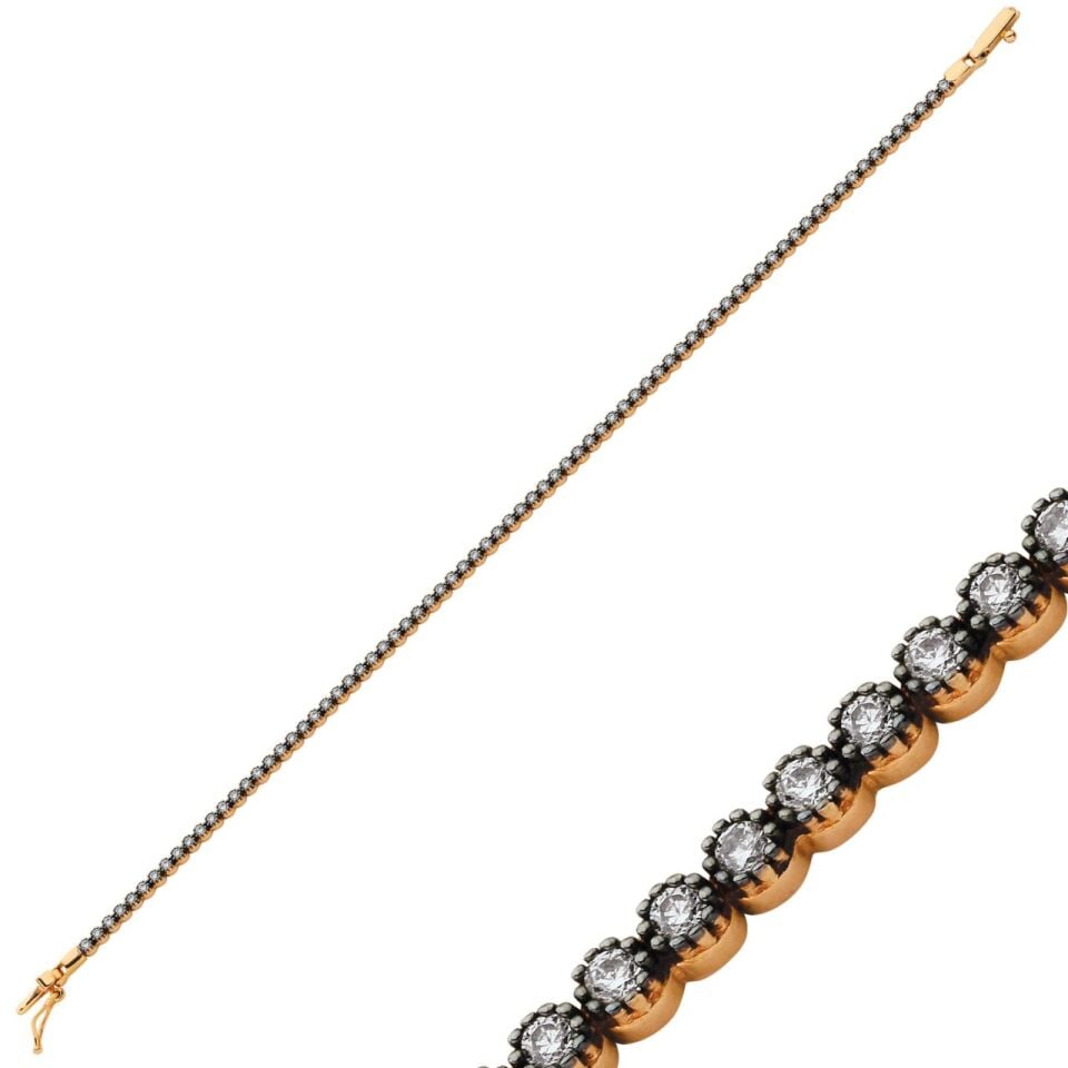 Altın Siyah Taşlı Rose Suyolu Bileklik