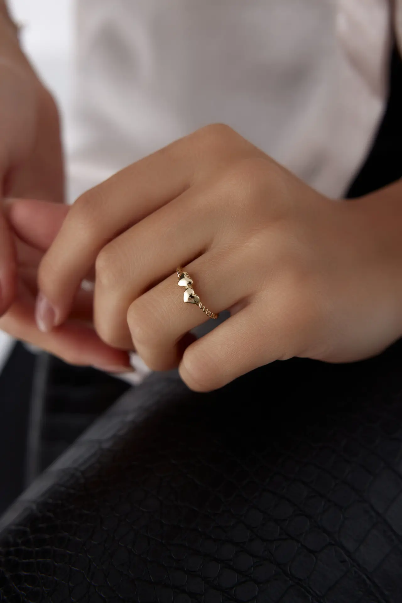 Altın İki Kalpli Yüzük