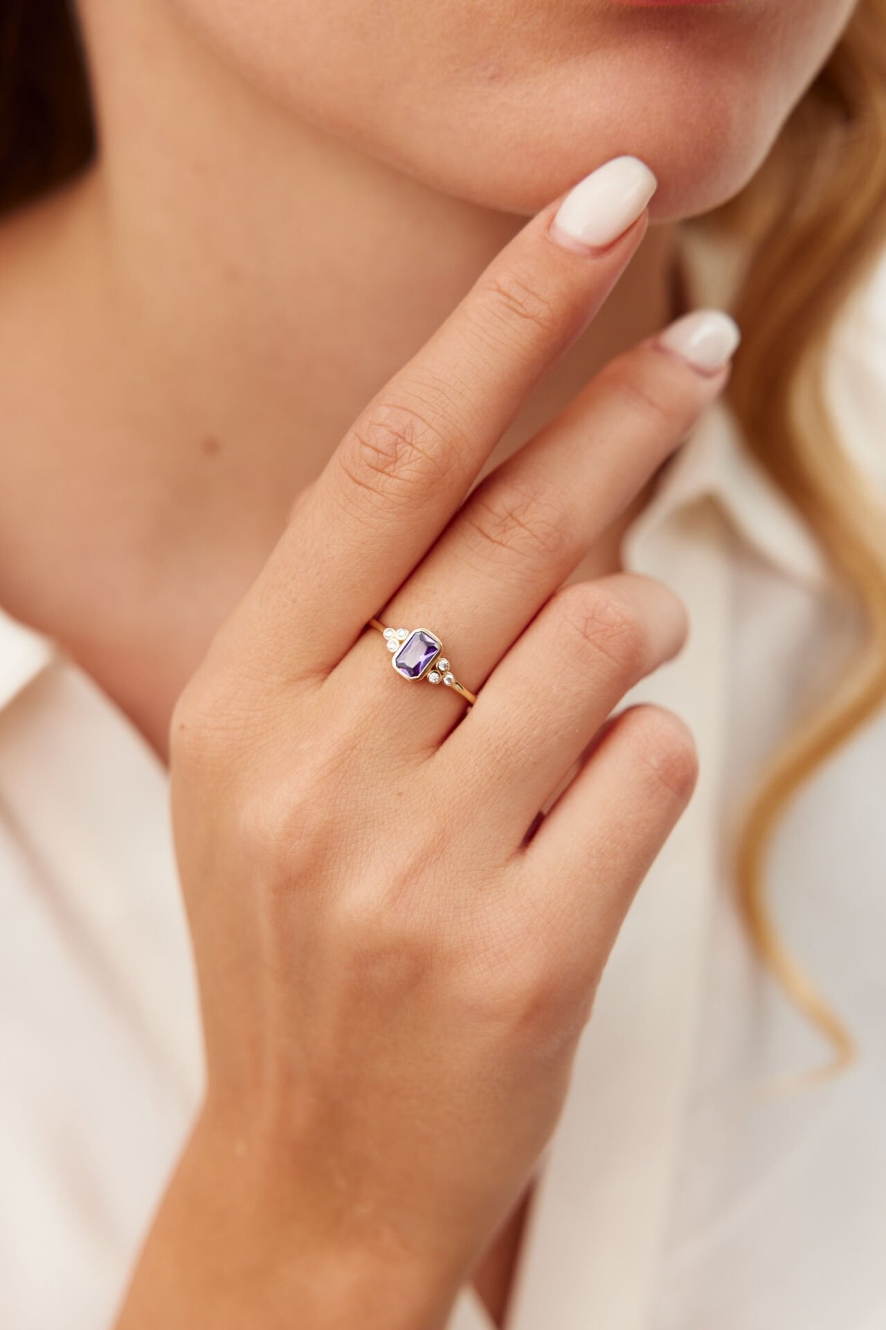 Altın Mor Mini Taşlı Yüzük