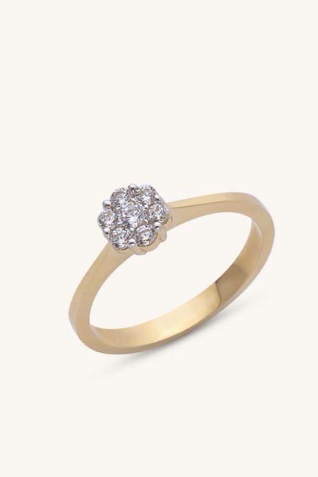 Altın Taşlı Çiçek Model Yüzük