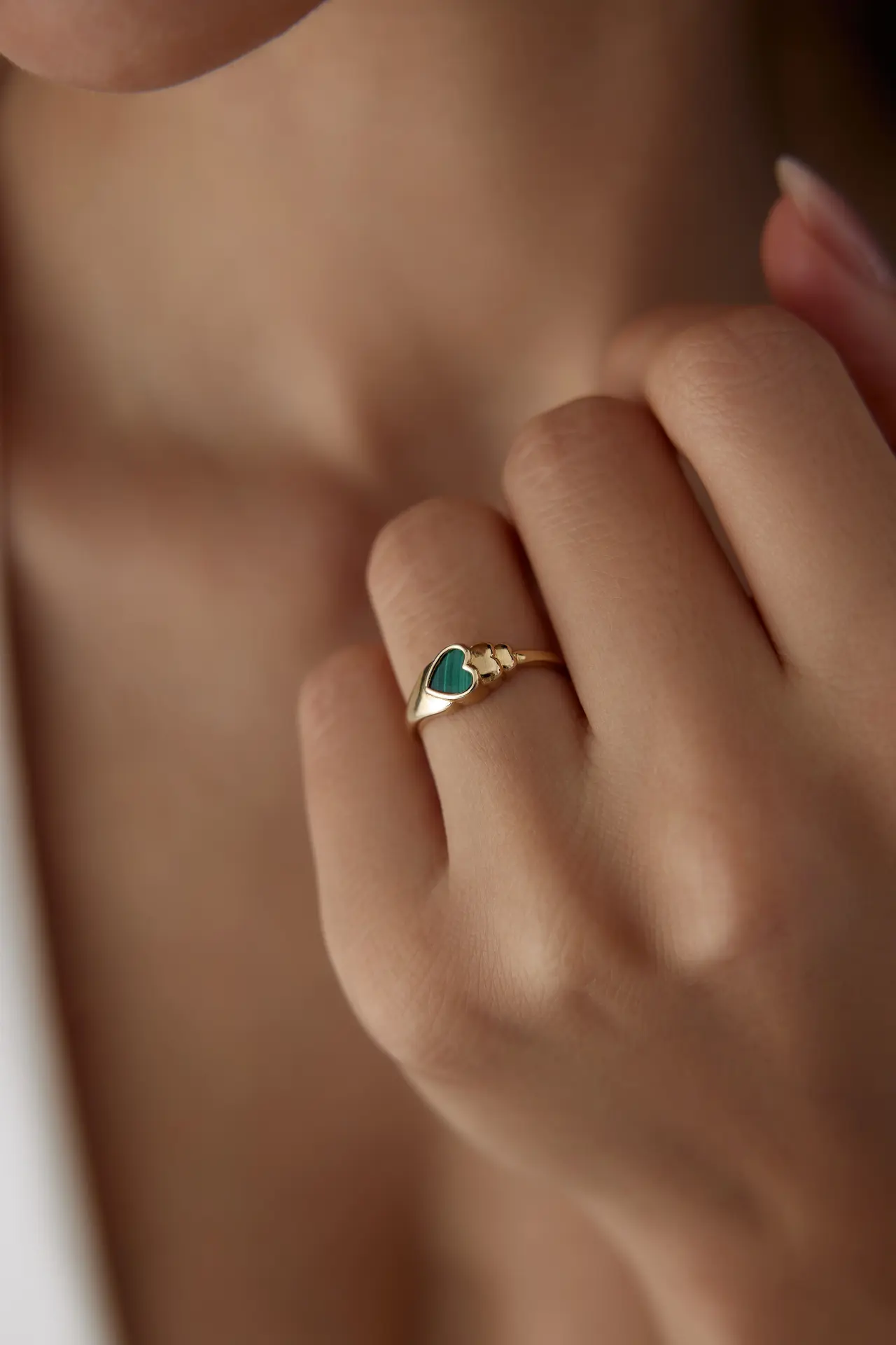 Altın Malakit Taşlı Kalp Yüzük