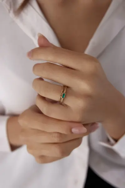 ALTIN MALAKİT TAŞLI  DUAL  YÜZÜK