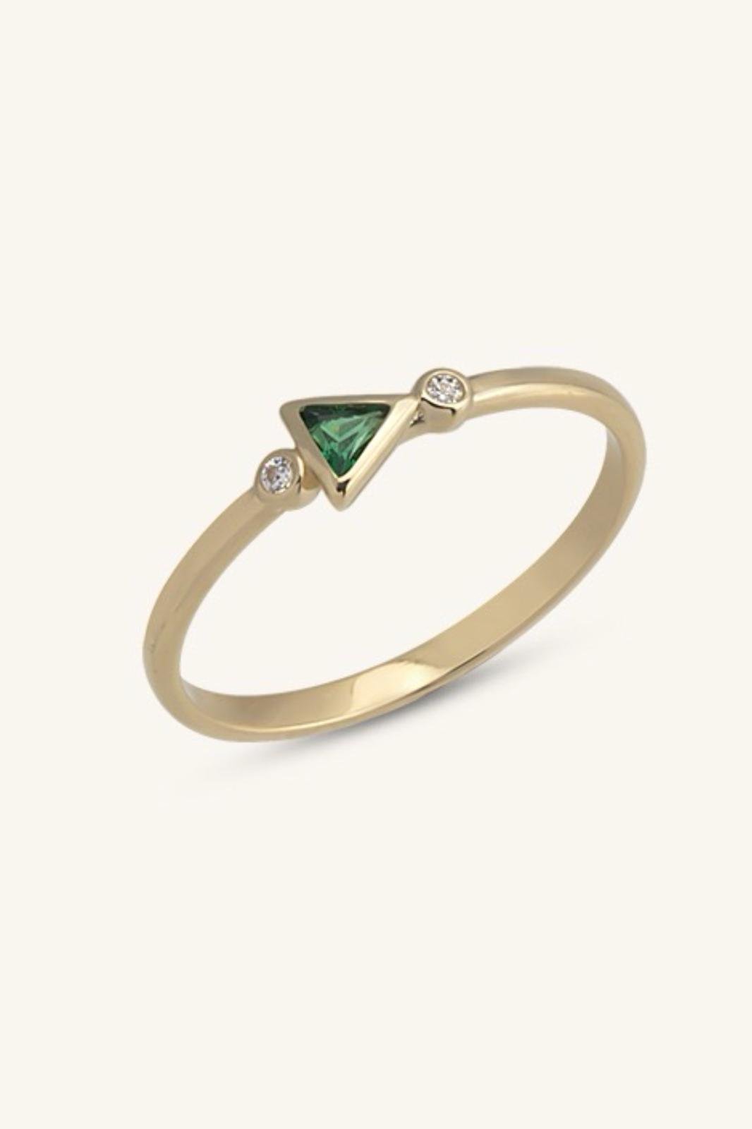Altın Yeşil Taşlı Geometrik Yüzük