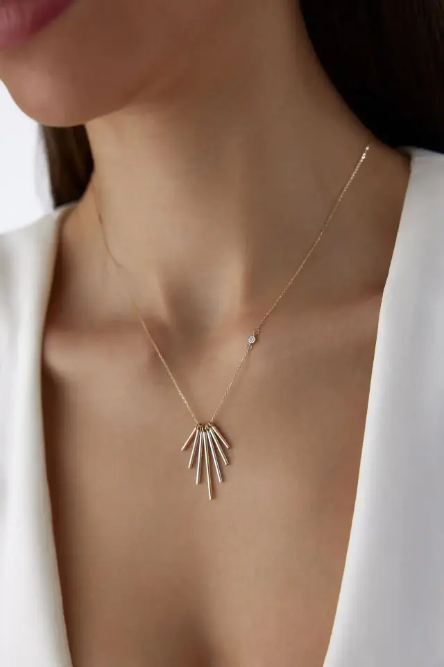 Altın Üç Renk Çubuk Kolye