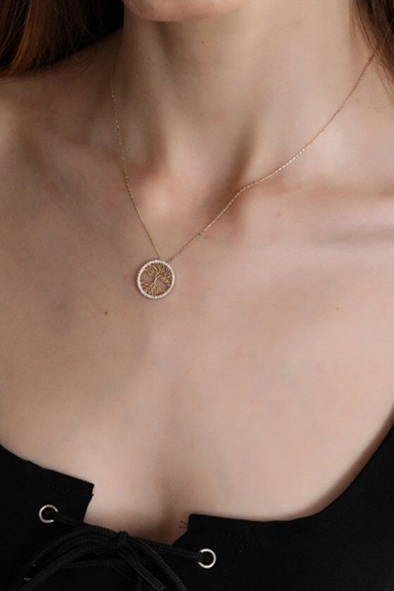 Altın Taşlı Hayat Ağacı Kolye