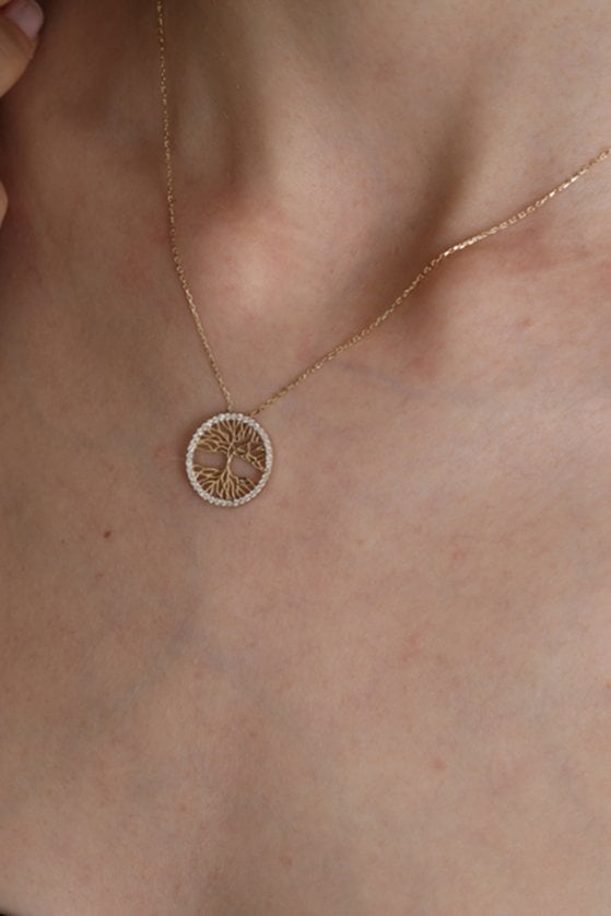 Altın Taşlı Hayat Ağacı Kolye