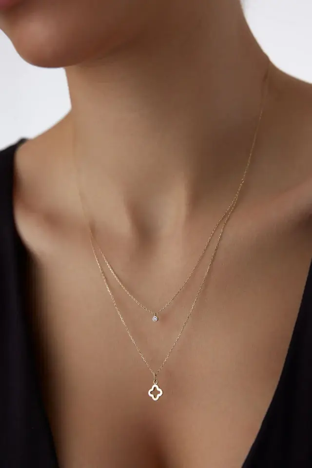 Altın İkili Yonca Kolye