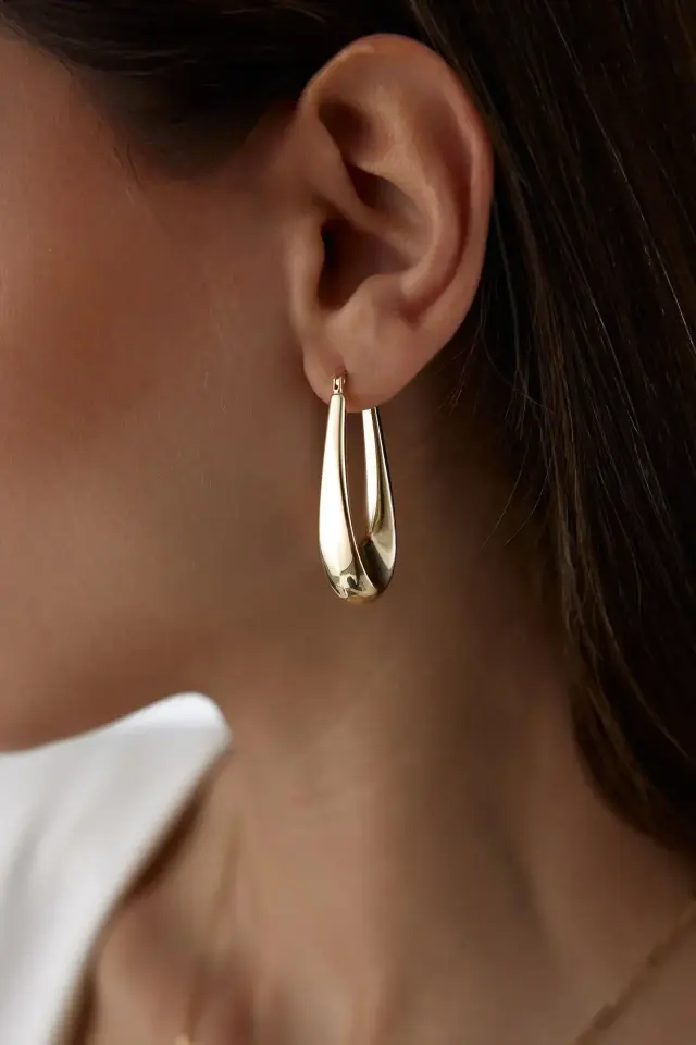 Altın Oval Damla Küpe