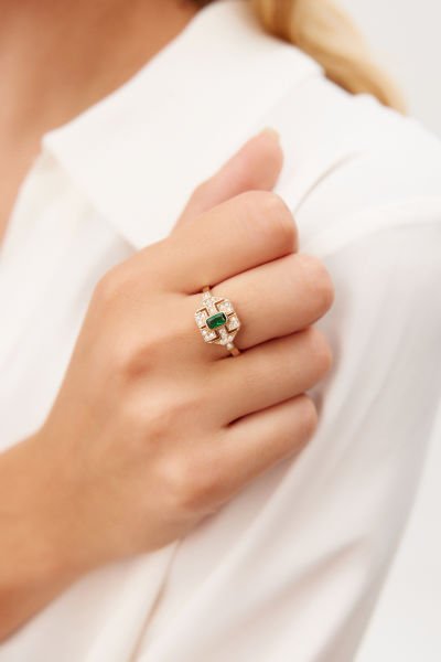 Altın Zümrüt Taşlı Fantazi Yüzük