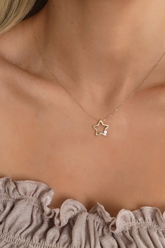 Altın Mini Taşlı Yıldız Kolye