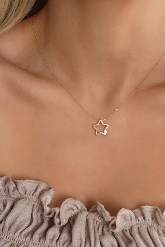 Altın Mini Taşlı Yıldız Kolye