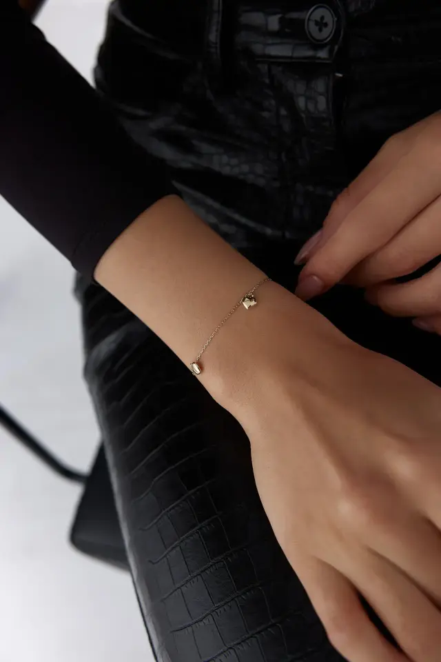 Altın Mini Sallantılı Kalp Bileklik