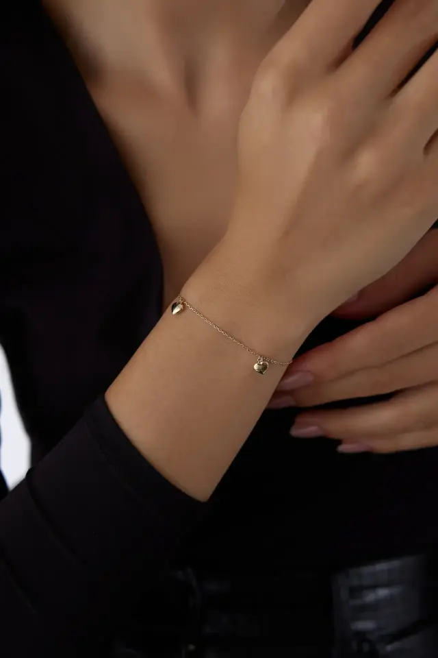 Altın Mini Sallantılı Kalp Bileklik