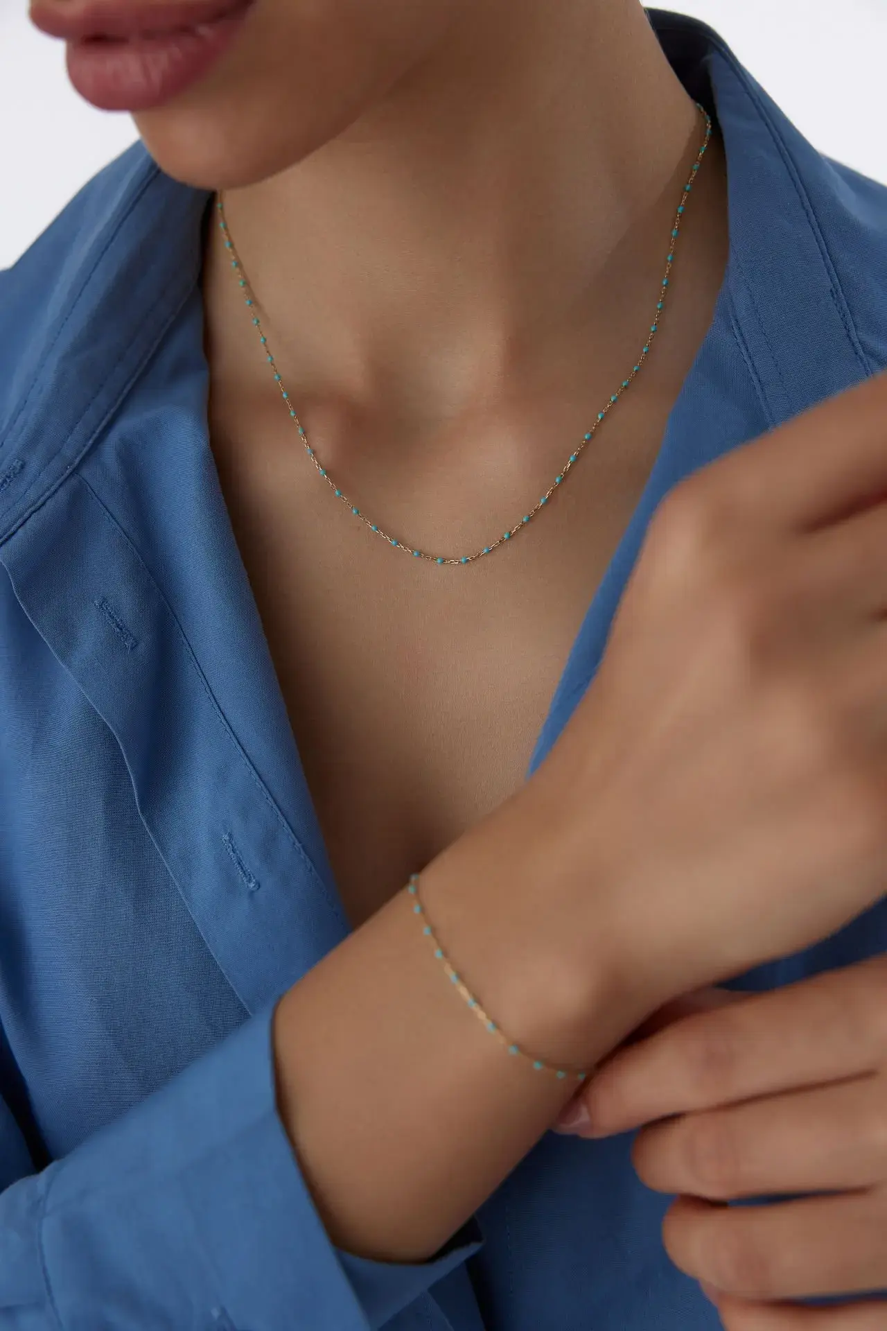 ALTIN TURKUAZ  MİNELİ MİNİMAL  SET