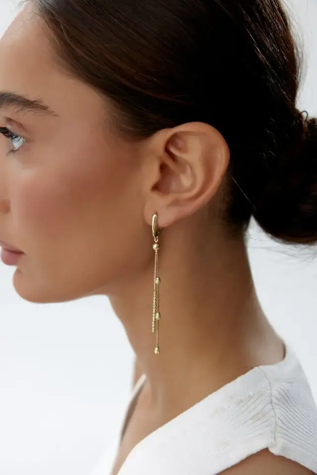 Altın Dorika Zincirli Küpe