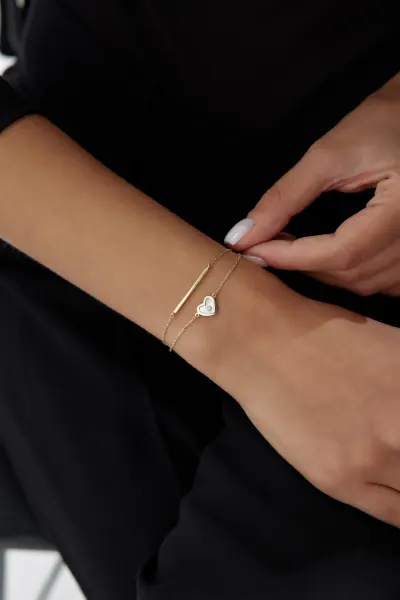 ALTIN İKİLİ SEDEF KALP BİLEKLİK