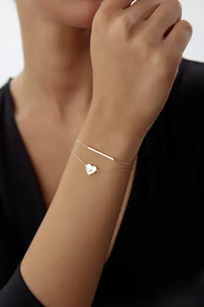 Altın Sedef Taşlı Kalp Bileklik